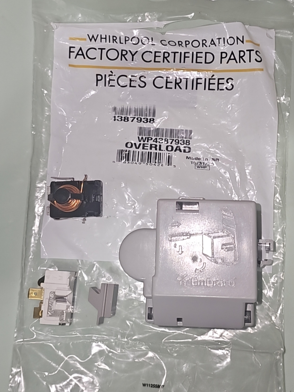 OEM Whirlpool Refrigerator Overload & Start Relay 4387938
